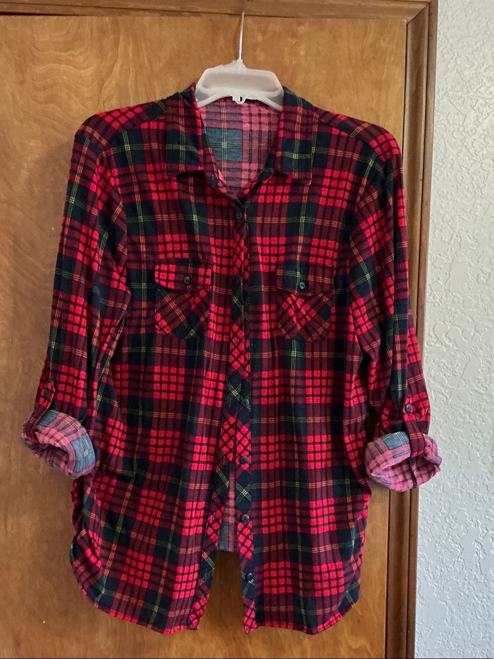 Women's Red Plaid Button-Down Shirt - Classic Flannel Style